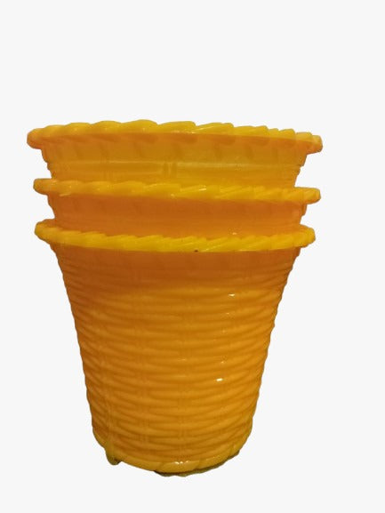 Yellow Plastic Design Pot 3.5" (Set of 3)