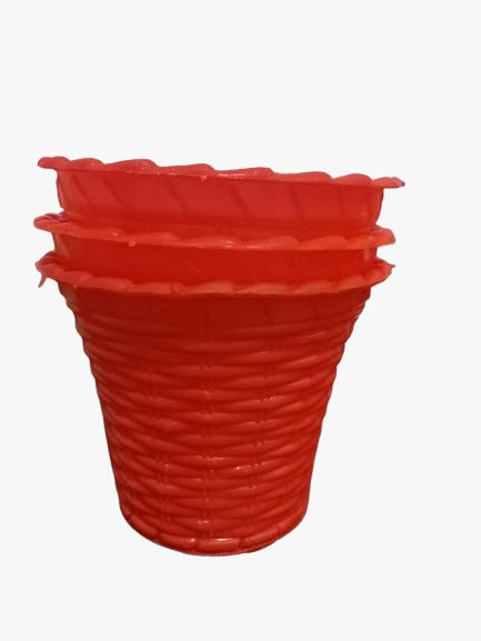 Red Plastic Design Pot 3.5" (Set of 3)