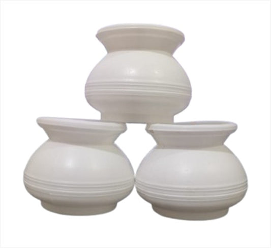 White Plastic Pot Matka Shape Pot 2.3" (Set of 3)